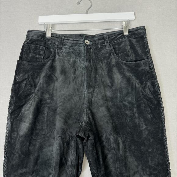 Vintage Chico's Pants Womens 12 Black Suede Leather Straight Laced Trim Y2K 90s - Picture 3 of 16